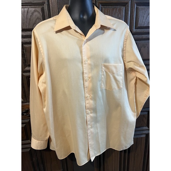 Arrow Other - Arrow Men's  Long Sleeve Satin & Twill Dress Shirt Xl 17 34/35  Mango Pin Stripe